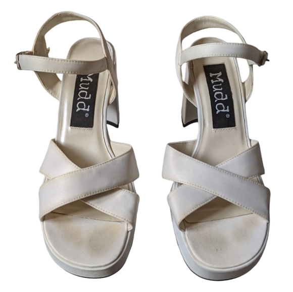 Vintage Mudd white shimmer strappy chunky platform heel - size 7.5 - Picture 3 of 5
